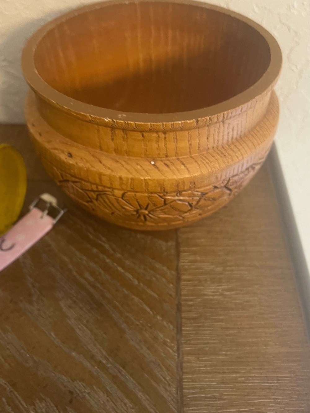 Hand-Carved Wooden Accent Bowl - Natural Brown